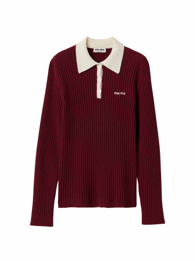 Miu Miu Cashmere ribbed polo sweater at Collagerie