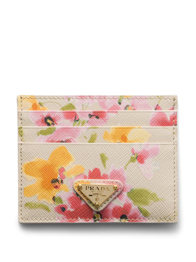 Prada Saffiano leather floral card holder at Collagerie