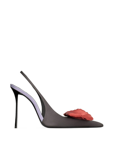 Saint Laurent Black satin embellished amalia slingback pumps 110 at Collagerie