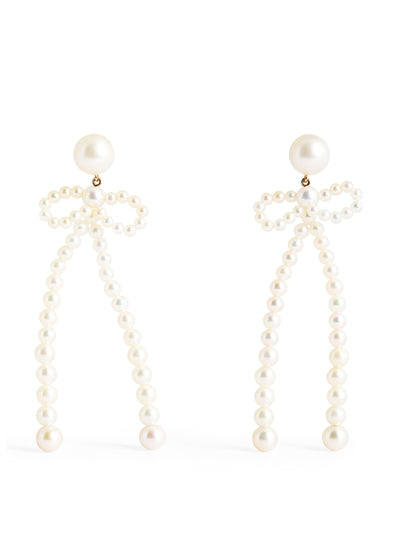 Sophie Bille Brahe Yellow gold and freshwater pearl bow rosette earrings at Collagerie