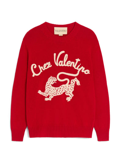 Valentino Red wool graphic sweater at Collagerie