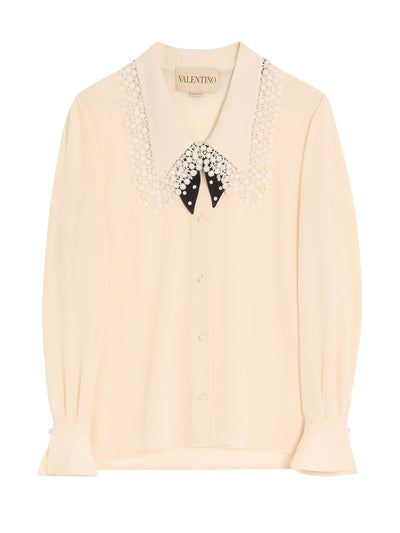 Valentino White silk lace-trim blouse at Collagerie