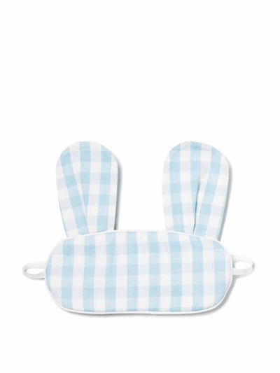 Heidi Rose Kid's twill bunny sleep mask in light blue gingham at Collagerie