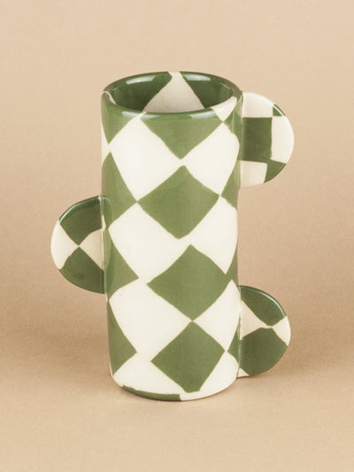 Henry Holland Studio Mini checkerboard Great Hey vase in green and white at Collagerie