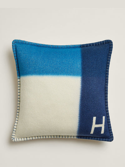 Hermes Blue patchwork cushion at Collagerie