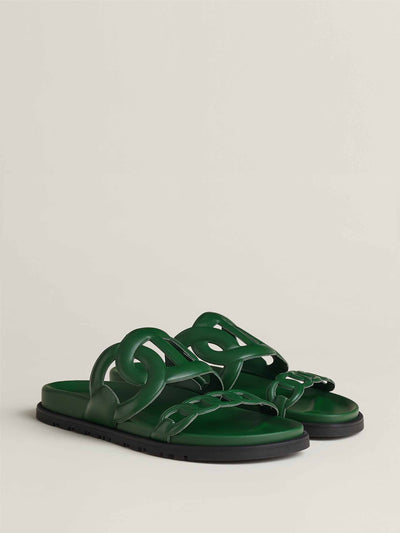 Hermès Nappa leather green sandals at Collagerie