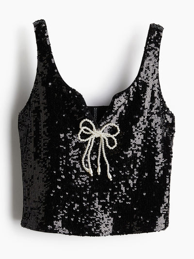 H&M Bow-detail sequined top at Collagerie