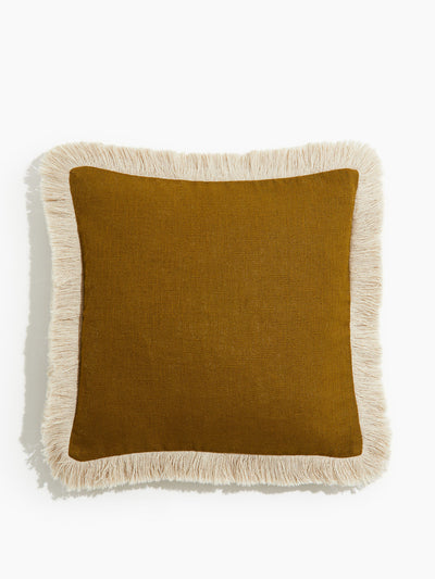 H&M Home Fringed linen-blend cushion cover at Collagerie