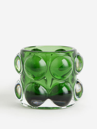 H&M Home Green glass bubbled tealight holder at Collagerie