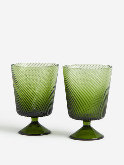 H&M Home Green swirled wine glasses (set of 2) at Collagerie