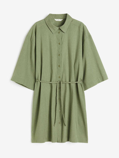 H&M Linen-blend shirt dress in Dusty Green at Collagerie