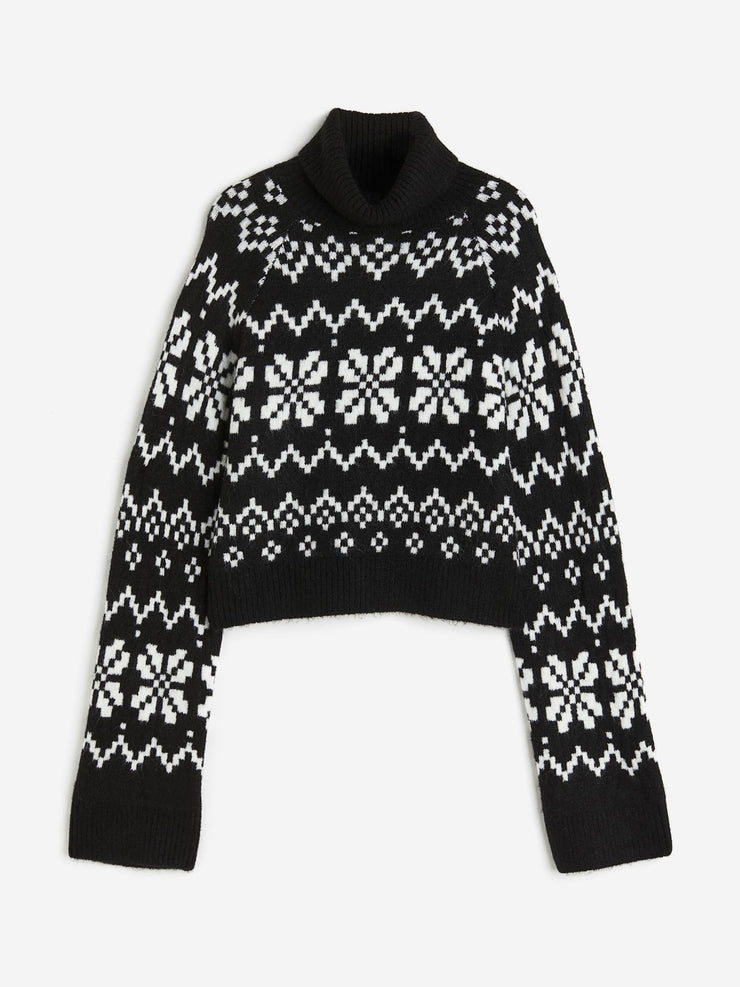 Polo-neck jacquard-knit jumper