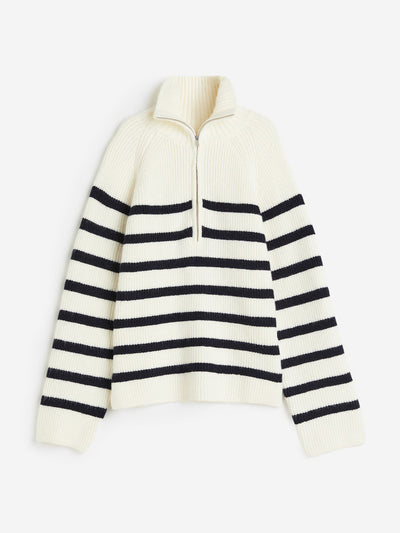 H&M Cream striped zip up jumper at Collagerie