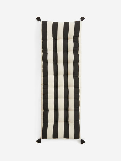 H&M Home Black and white striped tasselled cushion at Collagerie