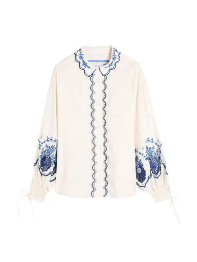 Agua By Agua Bendita Abadia Wild embroidered linen blouse at Collagerie