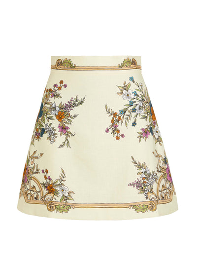 Alémais Antoinette floral-print linen mini skirt at Collagerie