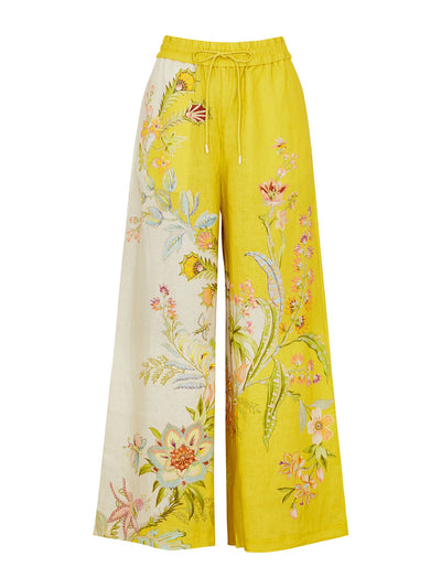 Alémais Yellow floral print linen trousers at Collagerie