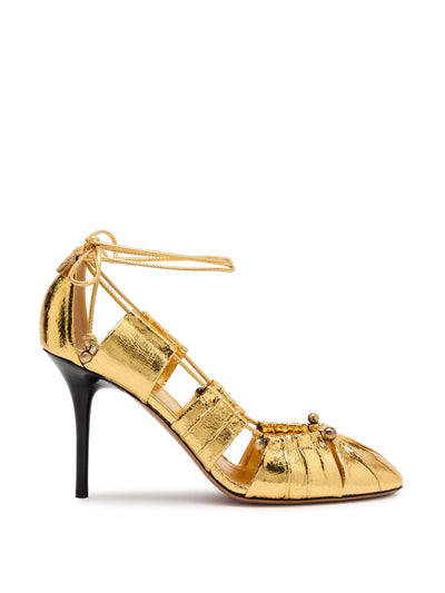 Chloé Luna 100 cut-out metallic-leather pumps at Collagerie