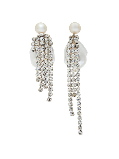 Completedworks Embellished pearl and rhodium-plated drop earrings at Collagerie