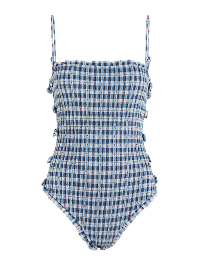 Damson Madder Betty printed smocked swimsuit at Collagerie