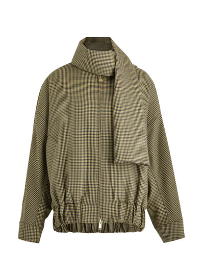 Darkpark Lee houndstooth scarf-effect wool bomber jacket at Collagerie