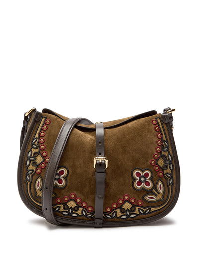 Etro Pony embroidered suede cross-body bag at Collagerie