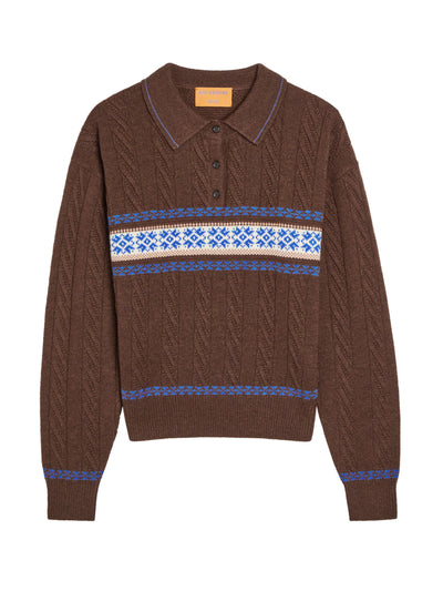 Guest In Residence Cable Collegiate patterned wool and cashmere-blend polo shirt at Collagerie