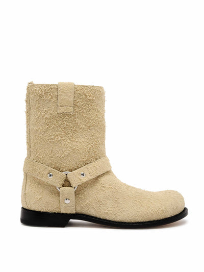 Loewe Campo brushed suede biker boots at Collagerie