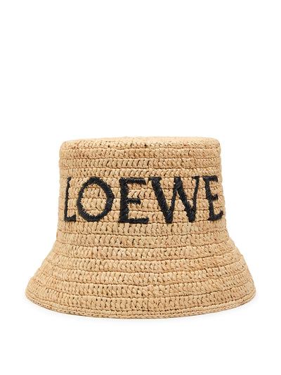 Loewe Logo-embroidered raffia bucket hat at Collagerie