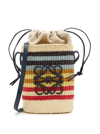 Loewe Paula's Ibiza Striped iraca palm leaf cross-body bag at Collagerie