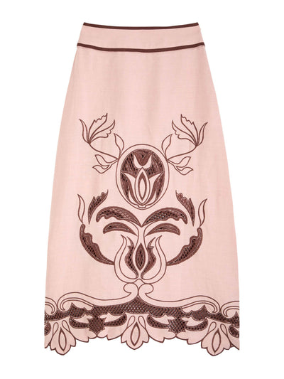 Lug Von Siga Rosalie embroidered linen midi skirt at Collagerie