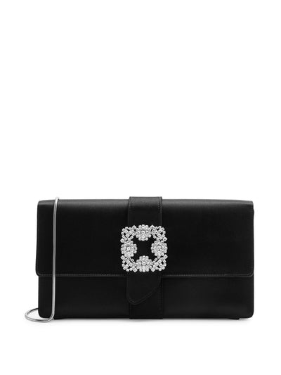 Manolo Blahnik Capri crystal-embellished satin clutch at Collagerie