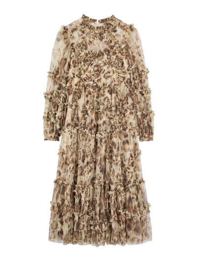 Needle & Thread Leopard Diamond ruffled tulle midi dress at Collagerie