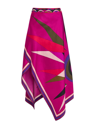 Pucci Hawaii asymmetric silk midi skirt at Collagerie