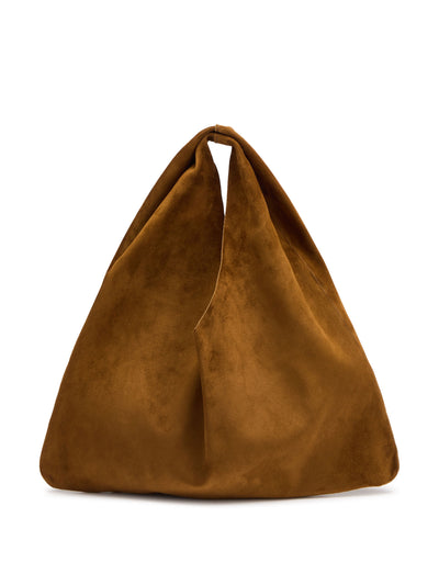 The Row Bindle small suede top handle bag at Collagerie