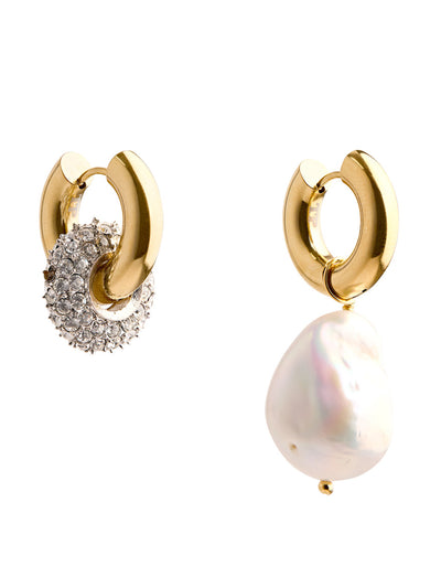 Timeless Pearly Asymmetric 24kt gold-plated hoop earrings at Collagerie