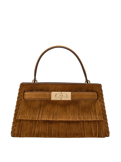 Tory Burch Lee Radziwill mini fringed suede top handle bag at Collagerie