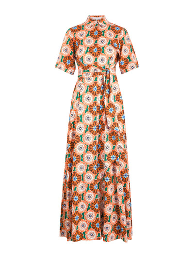 Borgo De Nor Flower pop orange Posie cotton maxi dress at Collagerie