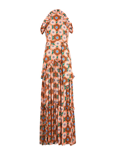 Borgo De Nor Flower pop orange Tatiana crepe maxi dress at Collagerie