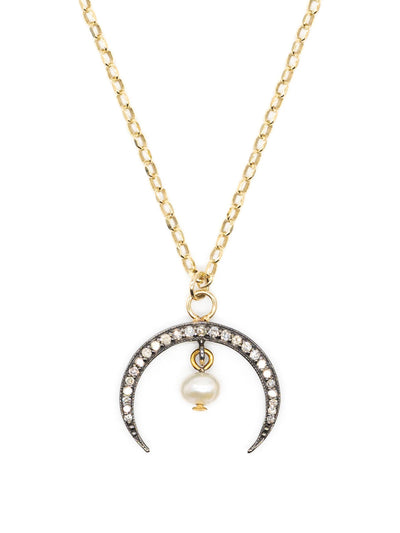 Kirstie Le Marque Diamond horn and pearl drop necklace at Collagerie