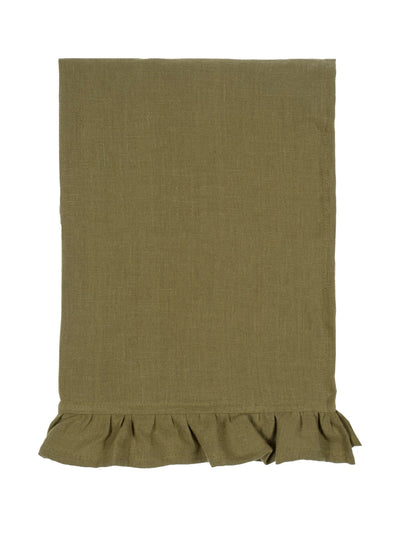 Hudson Home Khaki ruffled linen tea towel at Collagerie