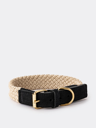 Hugo & Hudson Black flat rope and leather dog collar at Collagerie