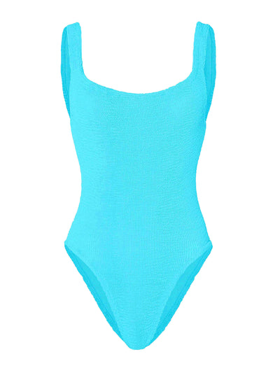 Hunza G Square-neck swimsuit in aqua at Collagerie