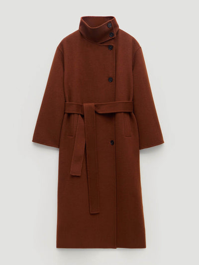 Hush Pure wool double faced funnel neck belted coat at Collagerie