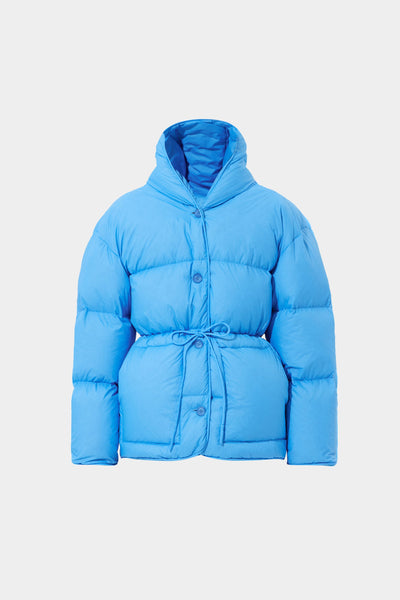 Ienki Ienki Blue hooded puffer jacket with bow detail at Collagerie