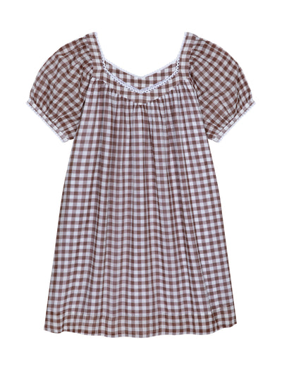 If Only If Brigitte chocolate gingham short dress at Collagerie