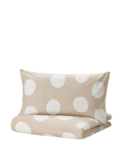 Ikea Beige and white polka dot bedding set at Collagerie