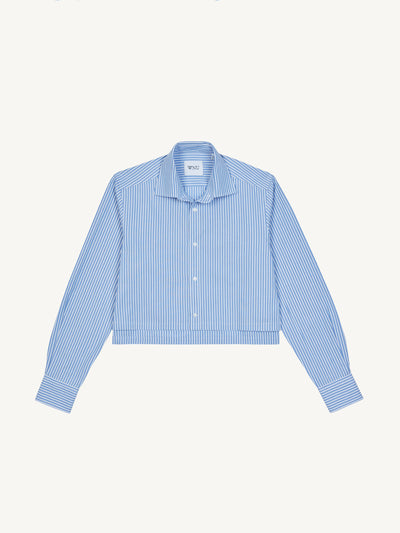 With Nothing Underneath Iris fine poplin, inverted pinstripe cropped shirt at Collagerie