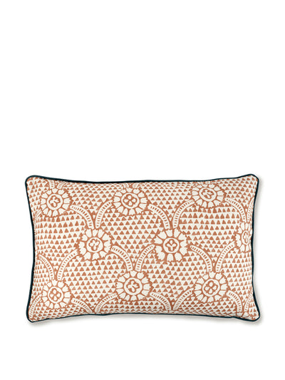 Volga Linen Terracotta Ivan print cushion with venetian linen velvet at Collagerie