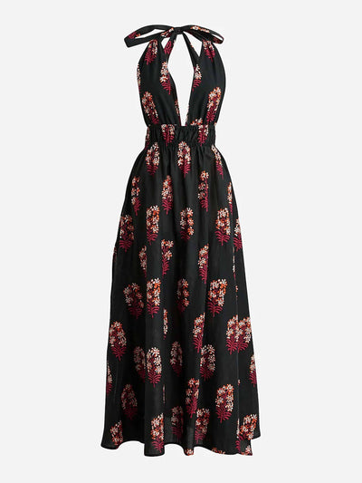 J.Crew Halter maxi dress in cocoa block print cotton voile at Collagerie